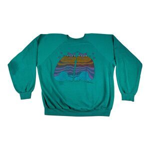 vintage Laurel Burch San Francisco raglan sweatshirt cat graphics cats 80s sz XL